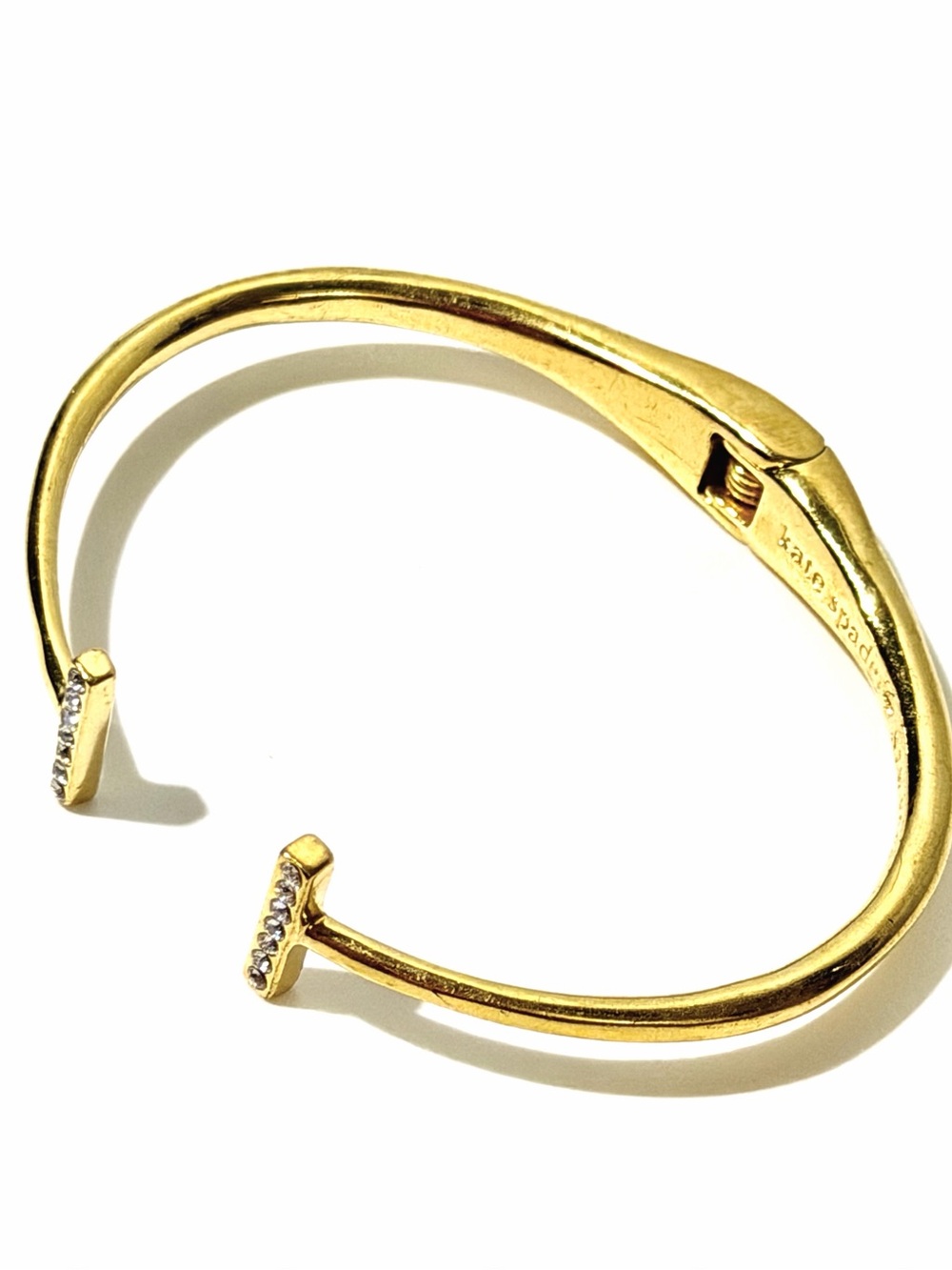 Kate Spade ♠️ Gold Toned Crystal-Accent Raise the Bar Open Cuff Bangle Bracelet